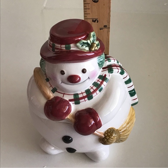 Fitz & Floyd Christmas Plaid Snowman Trinket Bowl Dish Cookie Jar - NIB - Picture 14 of 16